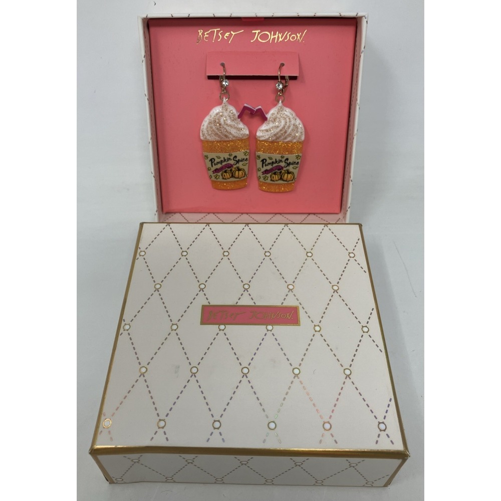 Betsey Johnson Pumpkin Spice Latte Sweater Weather Drop Earrings NEW